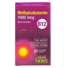 Natural Factors, Витамин B12, метилкобаламин, 1000 мкг, 90 таблеток