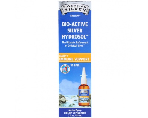 Sovereign Silver, Bio-Active Silver Hydrosol, поддержка иммунитета, вертикальный спрей, 10 част./млн, 59 мл
