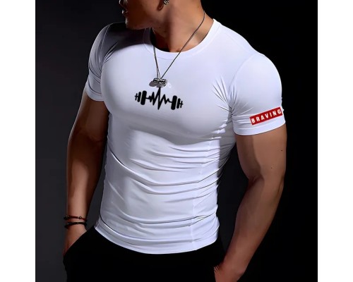 L / Белая футболка с коротким рукавом облегающая