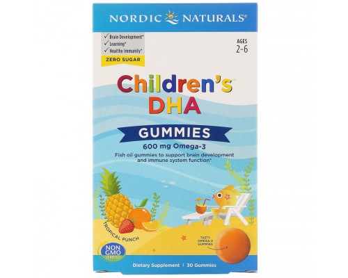 Nordic Naturals, Детские жевательные мармеладки с ДГК, для детей 2–6 лет, 600 мг, 30 таблеток