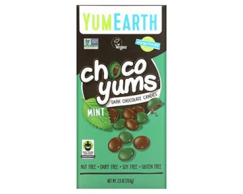YumEarth, Choco Yums, Dark Chocolate Candies, Mint, 70.9 g
