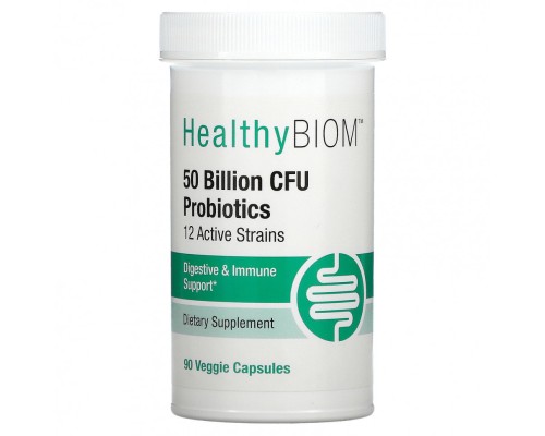 HealthyBiom, пробиотики, 50 млрд КОЕ, 90 вегетарианских капсул