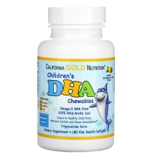 California Gold Nutrition, Омега-3 DHA из дикой арктической трески, 180 жевательных таблеток