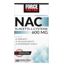 Force Factor, Fundamentals, NAC, N-ацетил-L цистеин, 600 мг, 200 вегетарианских капсул