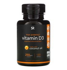 Sports Research, Витамин D3 с кокосовым маслом, 10000ui, 120 капсул