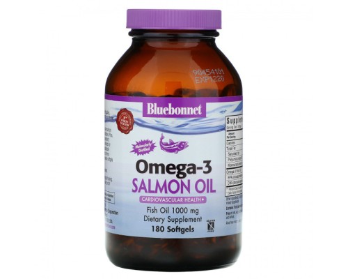 Bluebonnet Nutrition, Омега-3 жир лосося, 1000 мг, 180 мягких капсул