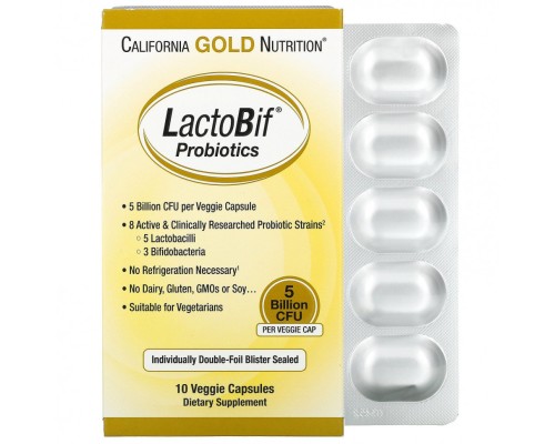 California Gold Nutrition, Пробиотики, 5 млрд КОЕ, 10 шт