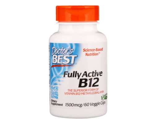 Doctors Best, активный витамин B12, 1500 мкг, 60 вегетарианских капсул