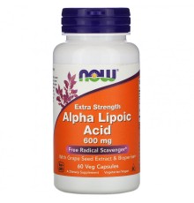 NOW, Альфа-липоевая кислота, повышенная сила действия, 600 мг, 60 растительных капсул