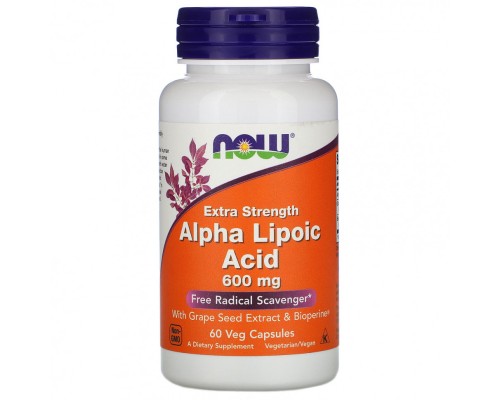 NOW, Альфа-липоевая кислота, повышенная сила действия, 600 мг, 60 растительных капсул