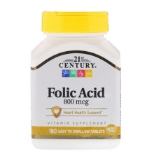 21st Century, Folic Acid, 800 mcg, 180 таблеток