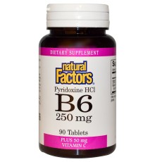 Natural Factors, Витамин B6 пиридоксин HCL, 100 мг, 90 таблеток