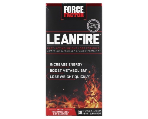 Force Factor, LeanFire, формула для быстрого снижения веса, 30 растительных капсул