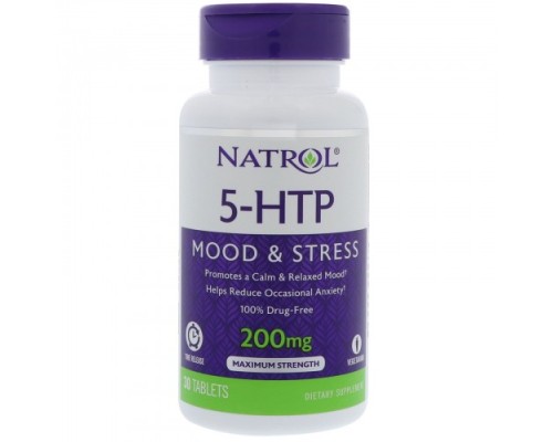 Natrol, 5-HTP, медленное высвобождение, максимальная сила, 200 мг, 30 таблеток