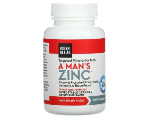 Vibrant Health, A Man's Zinc, 60 растительных капсул