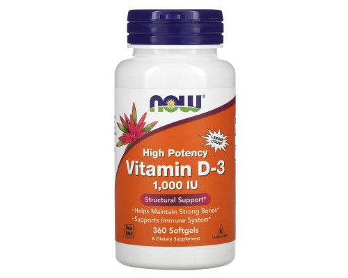 NOW, Витамин D-3, 1000ui, 360 капсул