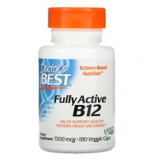 Doctors Best, активный витамин B12, 1500 мкг, 180 вегетарианских капсул