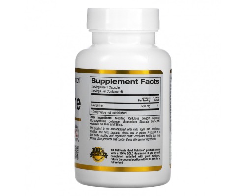 California Gold Nutrition, L-Arginine, 500 мг, 60 Капсул