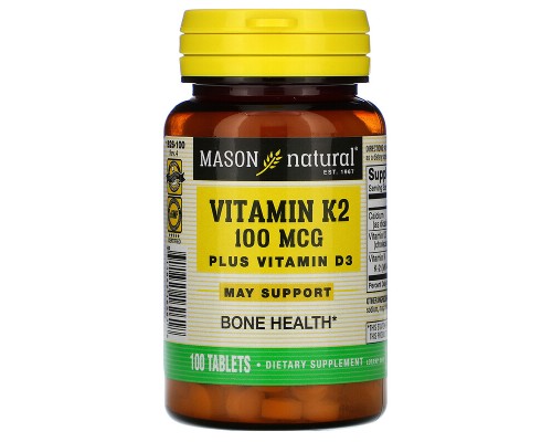Mason Natural, Витамины К2 и D3, 100 таблеток