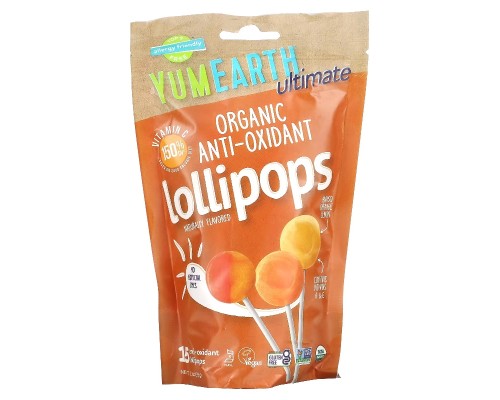 YumEarth, Ultimate, Organic Anti-Oxidant Lollipops, Mango, Orange, Lemon, 15 Lollipops