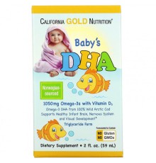 California Gold Nutrition, Омега-3 DHA с витамином D3, 1050 мг, 59мл