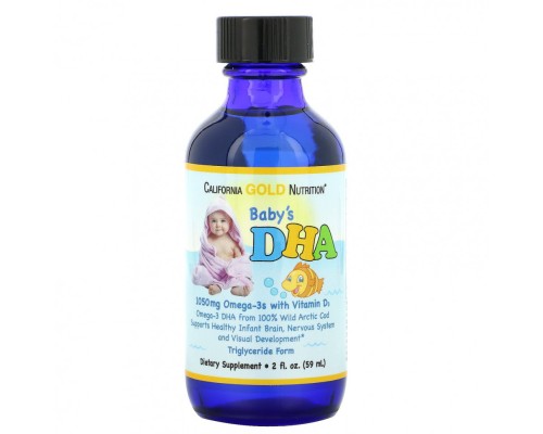 California Gold Nutrition, Омега-3 DHA с витамином D3, 1050 мг, 59мл