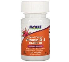 NOW, Витамин D-3, 10000ui, 120 капсул