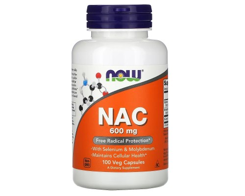 NOW, NAC (N-ацетилцистеин), 600мг, 100 капсул
