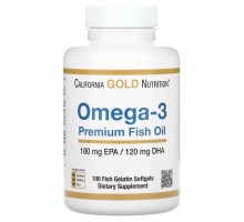 California Gold Nutrition, Омега-3, 1000мг, 180 EPA/120 DHA, 100 капсул