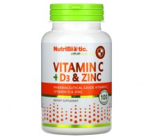NutriBiotic, Immunity, витамины C + D3 и цинк, 100 капсул