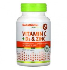 NutriBiotic, Immunity, витамины C + D3 и цинк, 100 капсул