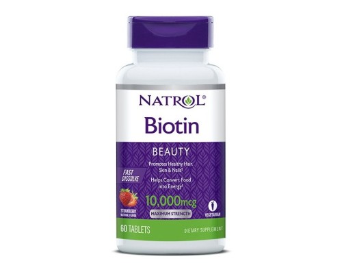 Natrol, Biotin, 10000мкг, 60 таблеток, Клубника